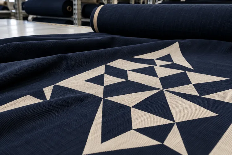 Discharge pattern on dark cotton fabric.